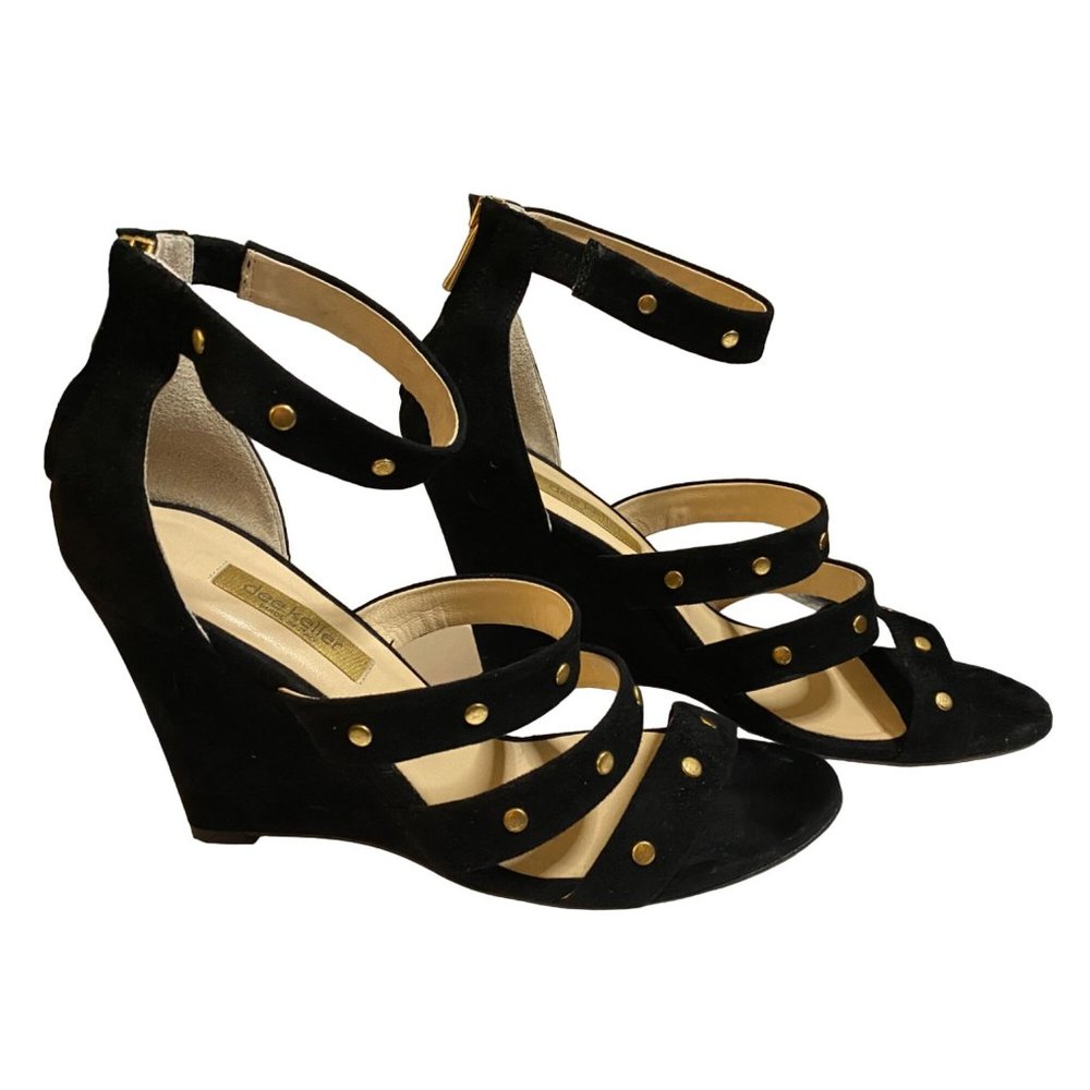 dee keller black strappy studded wedges‎ made in Italy Sz 39(8.5)